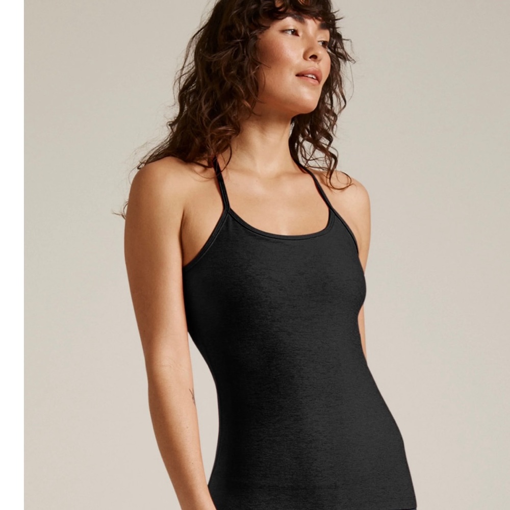 Beyond yoga space dye slim racer back cami darkest night small. Great!